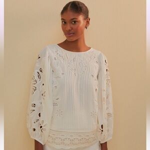 Farm Rio White Richelieu Short Sleeve Blouse